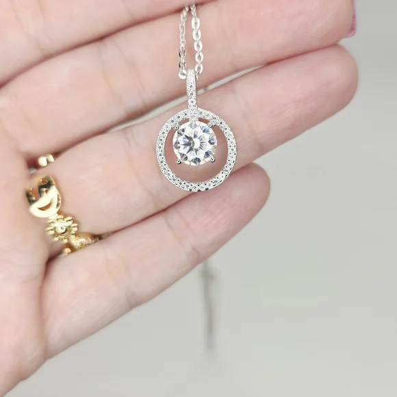 Dainty 2ctw MOISSANITE PENDANT NECKLACE S925 SOLID SILVER . - Picture 6 of 7